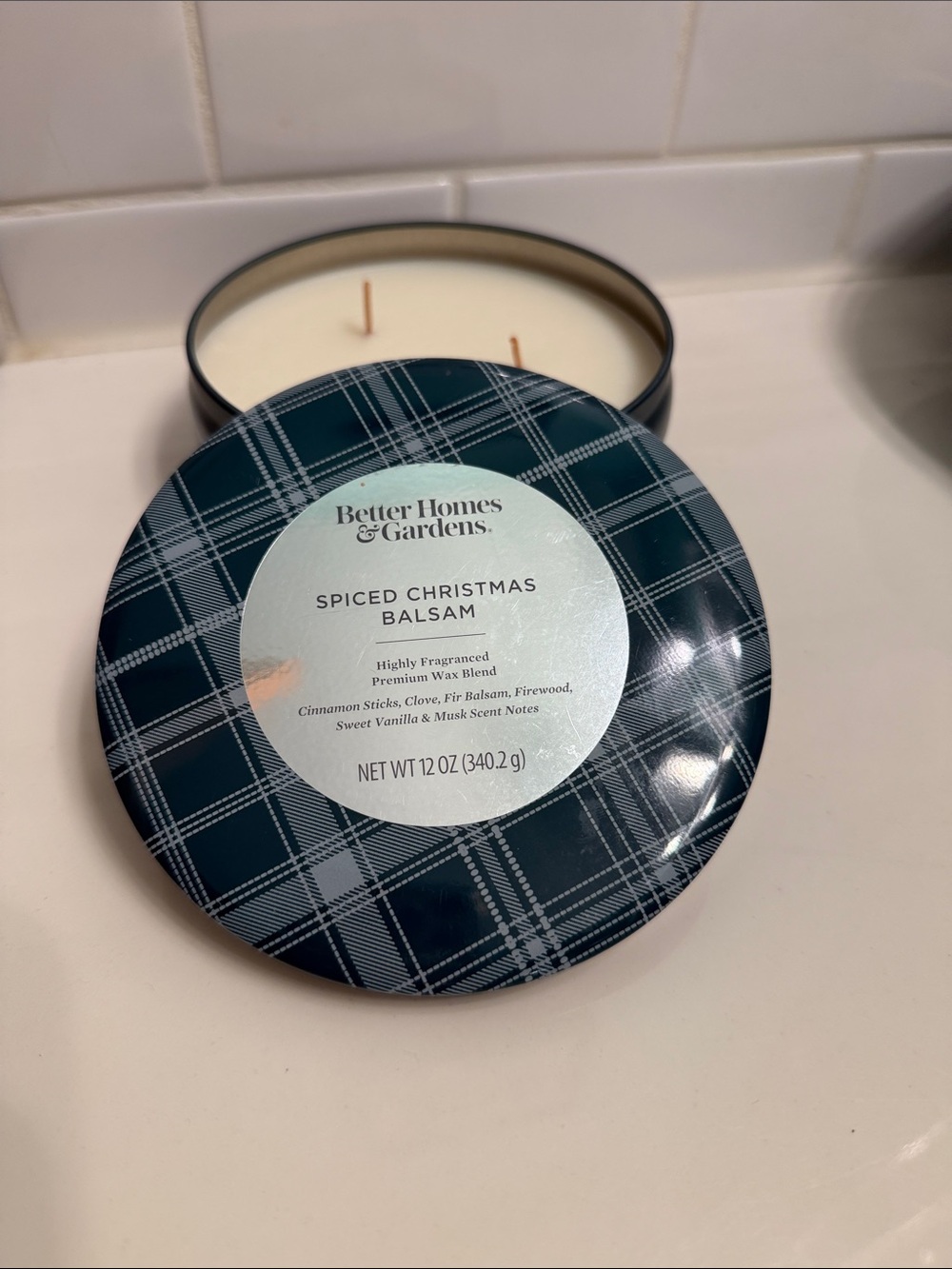 Better Homes And Gardens Spiced Christmas Balsam Candle - Dark Green Plaid Tin